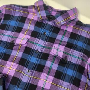 American Eagle Mens Button Down Flannel Shirt Large Classic Fit Purple Plaid